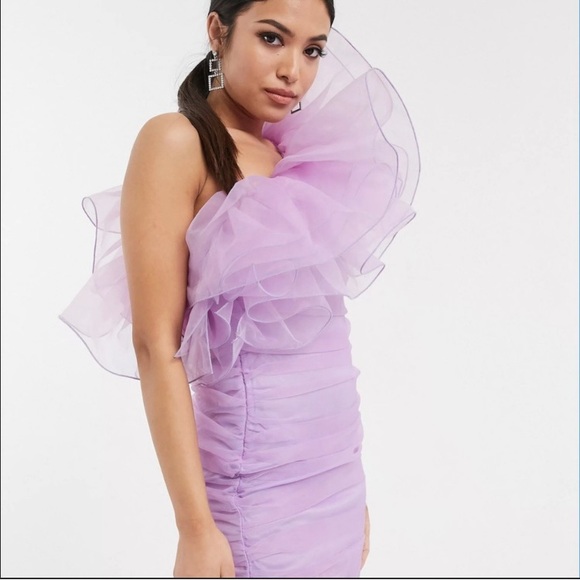 club London Dresses Asos Petite Organaza Ruffle One Shoulder Mini
